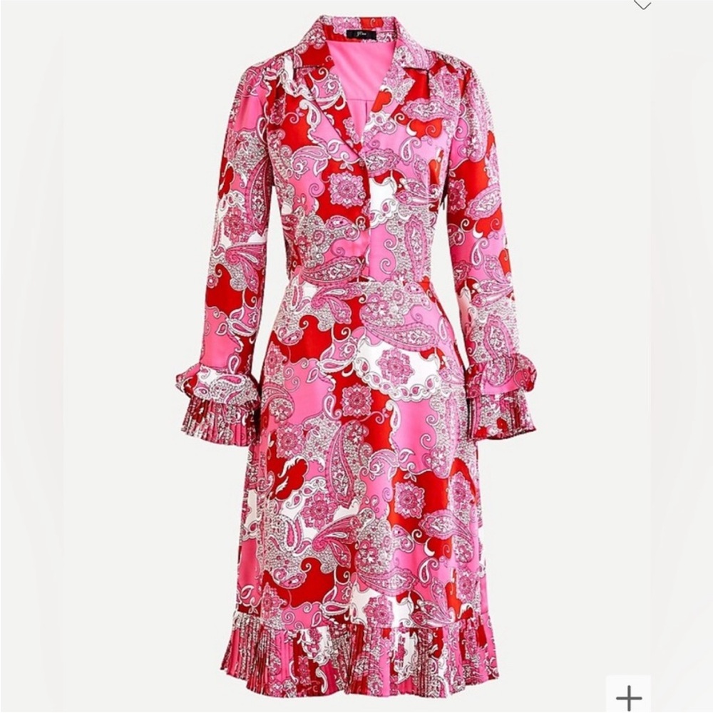 NWT J. Crew Pink Paisley Pleated Shirt Dress Size 10